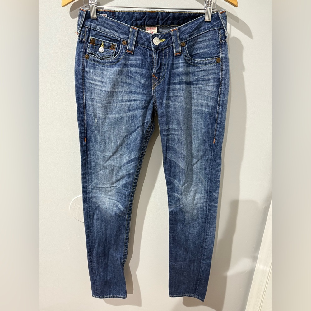 True Religion Women's Slim Straight Jeans Size 26 Blue Y2K X